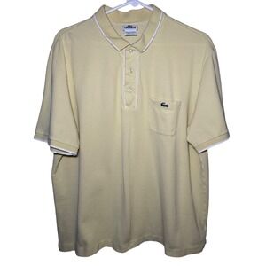 Lacoste Polo Shirt Mens Size 6 Yellow Tipped Piqué Pocket Short Sleeve